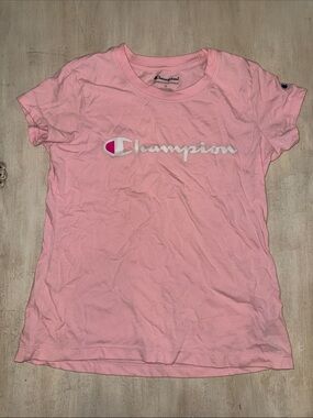 Champion Pink Script Logo Short Sleeve Tee